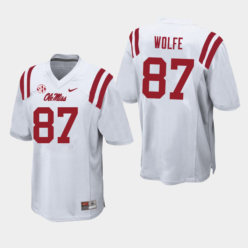Men #87 Hudson Wolfe Ole Miss Rebels College Football Jerseys Sale-White - Click Image to Close